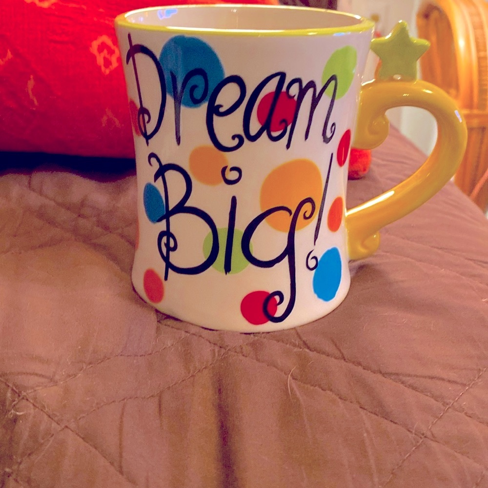 GRADUATION Mug!  “Dream Big”with star & PRIMARY COLOR dots. Fun & Whimsical.EUC.